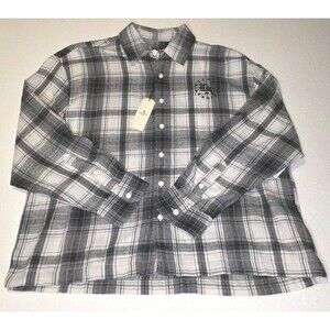 Saints Studio Black & White Plaid Flannel Large Old English style "LA" logo